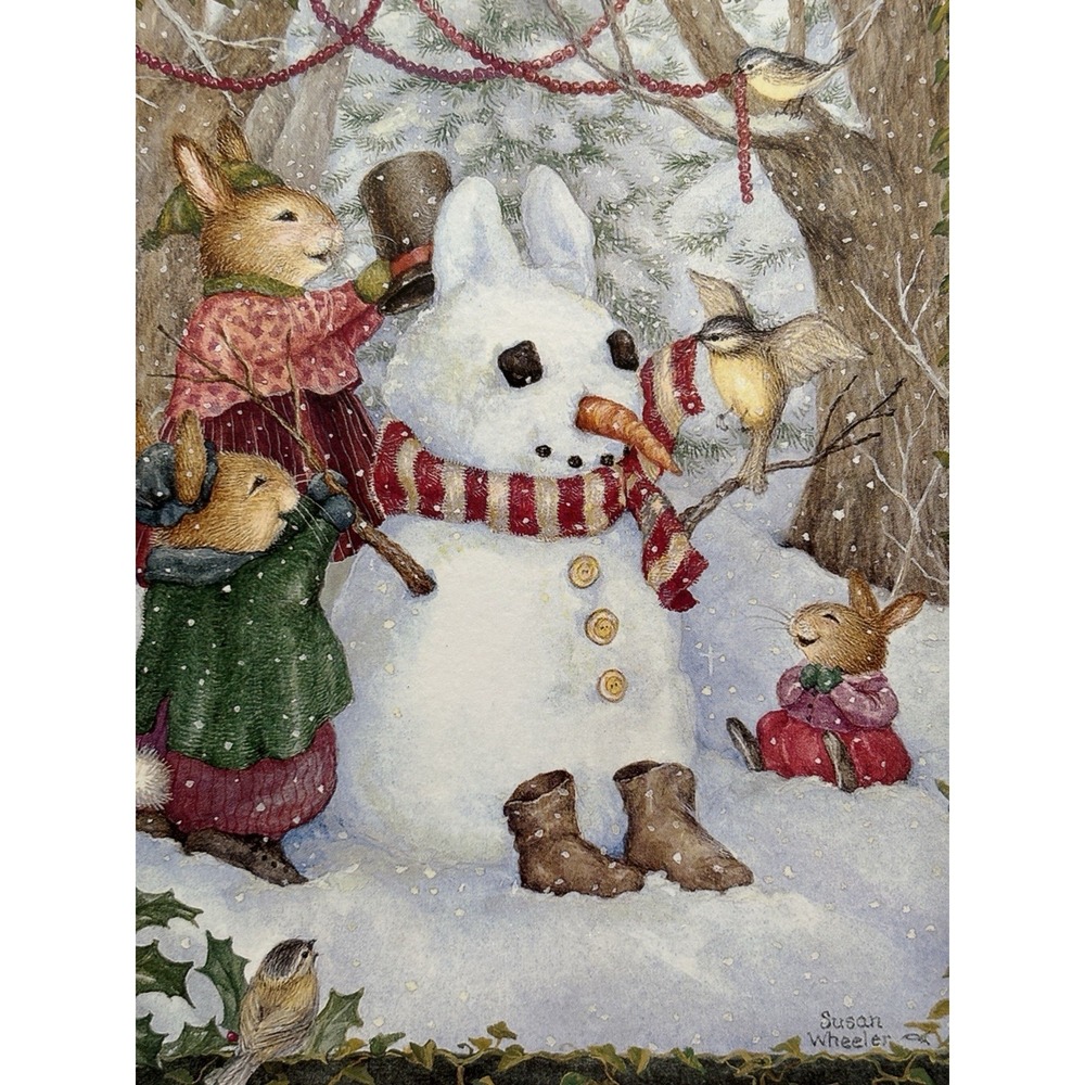 Susan Wheeler Holly Pond Hill Christmas Cards 20 NIB Bunnies Making Snowman New